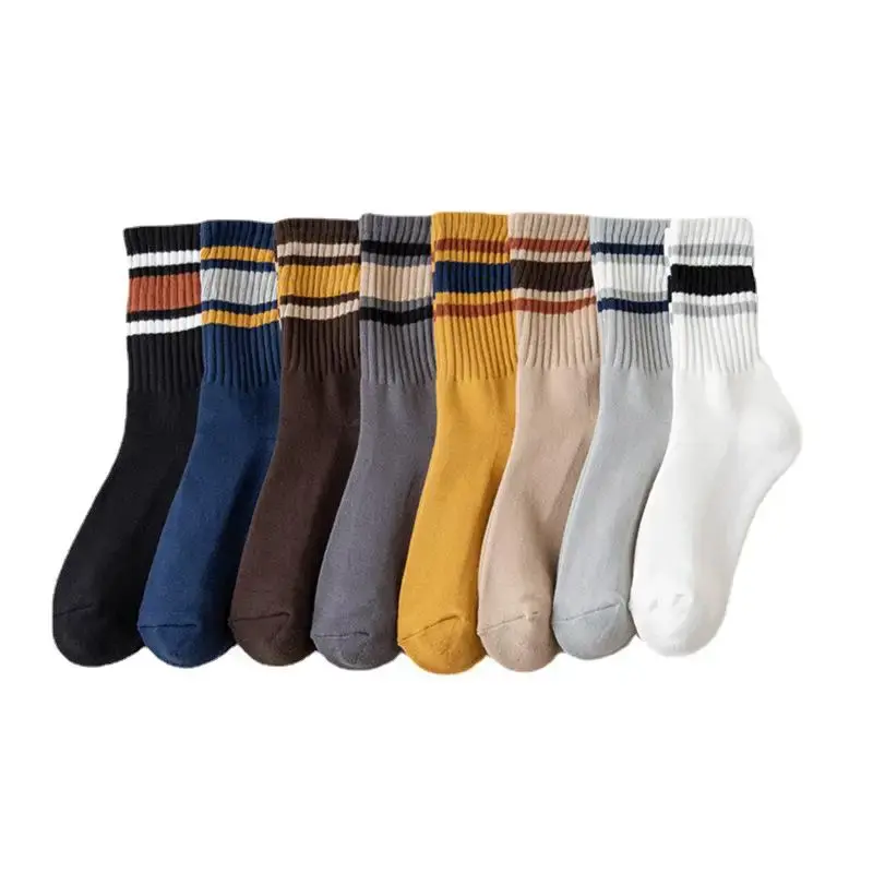 Three Bar Vintage Style Stripe Crew Socks (8 Colours)