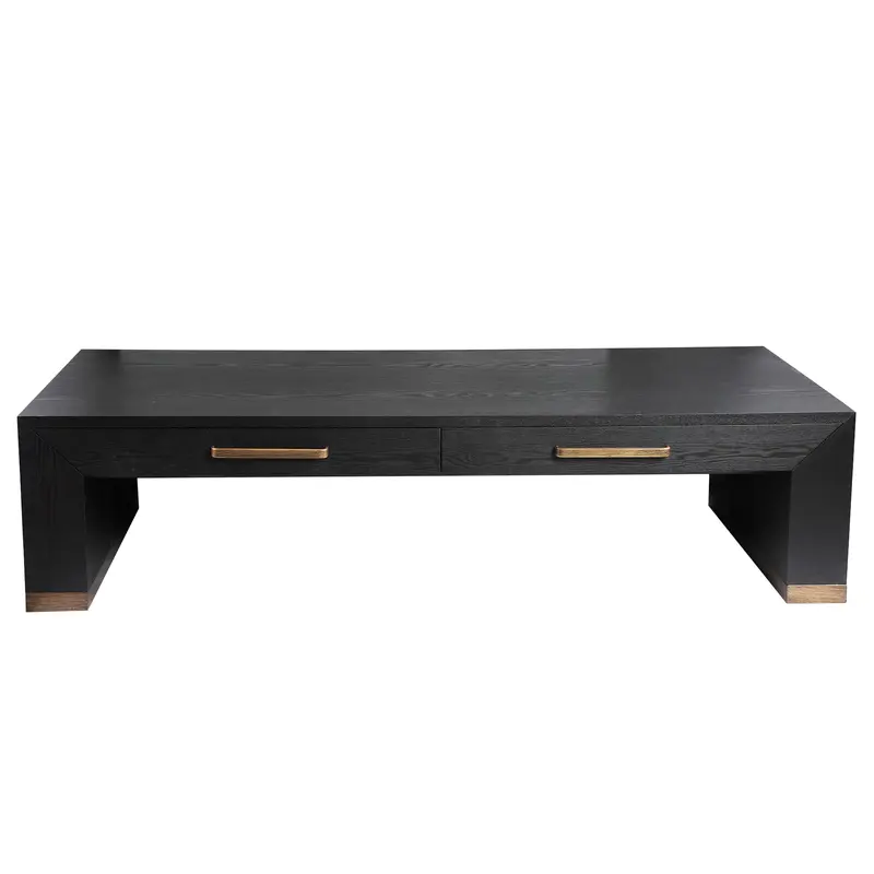 Tiess Black Wooden Veneer Coffeetable 2 Drawers PTMD