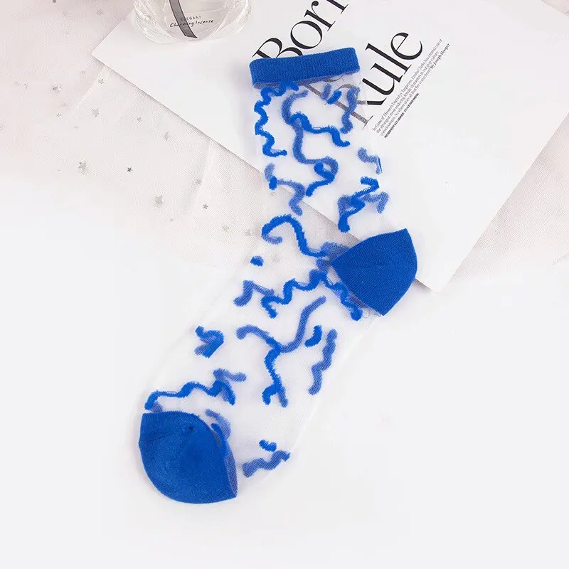Transparent Blue Squiggle Crew Socks