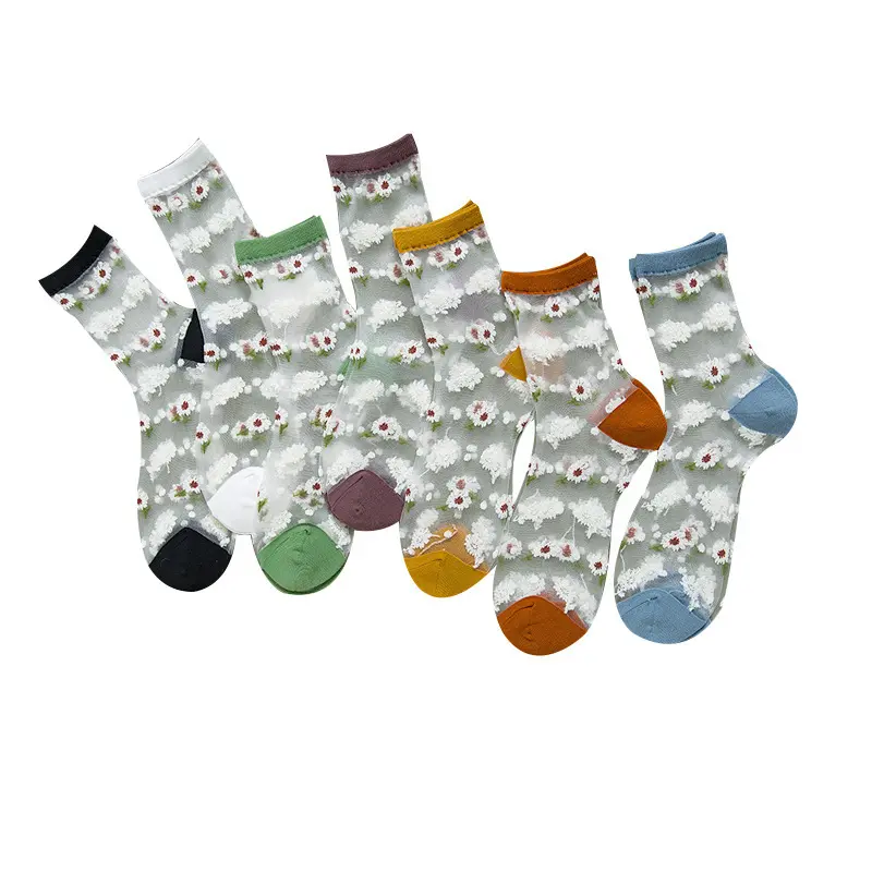 Transparent Daisy Crew Socks (7 Colours)