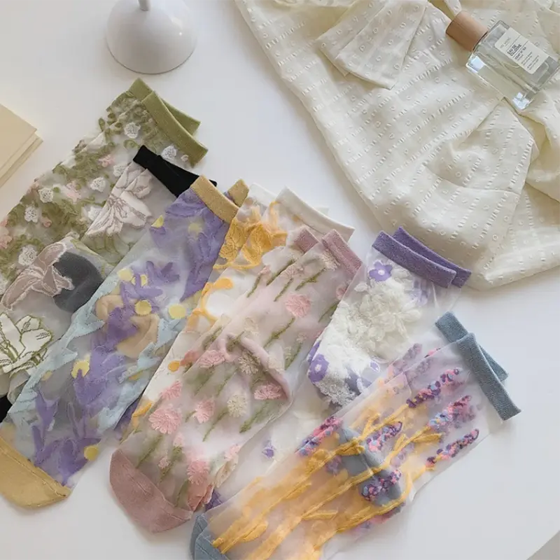 Transparent Floral Crew Socks