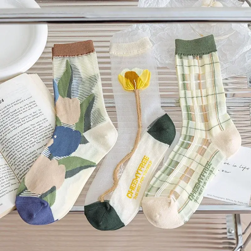 Transparent Floral Crew Socks