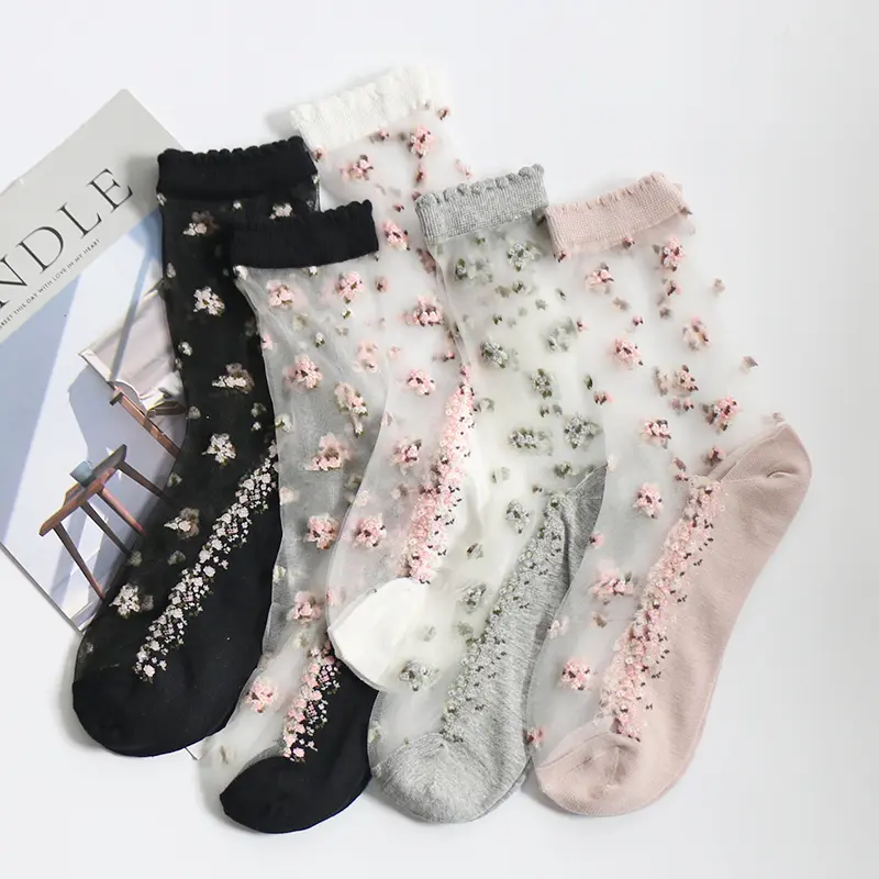Transparent Flower Crew Socks (5 Colours)