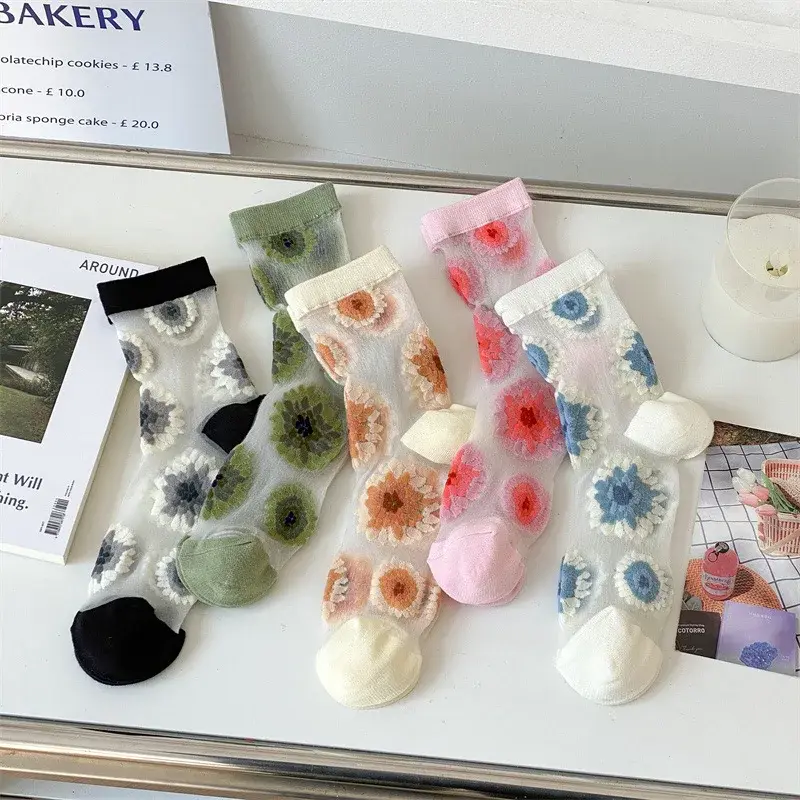 Transparent Flower Crew Socks