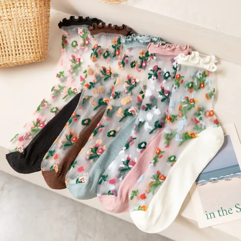 Transparent Flower Sock Set (Set of 5 Pairs)