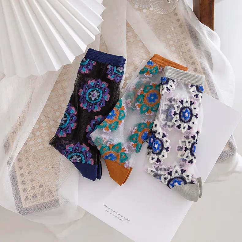 Transparent Kaleidoscope Pattern Crew Socks (3 Colours)