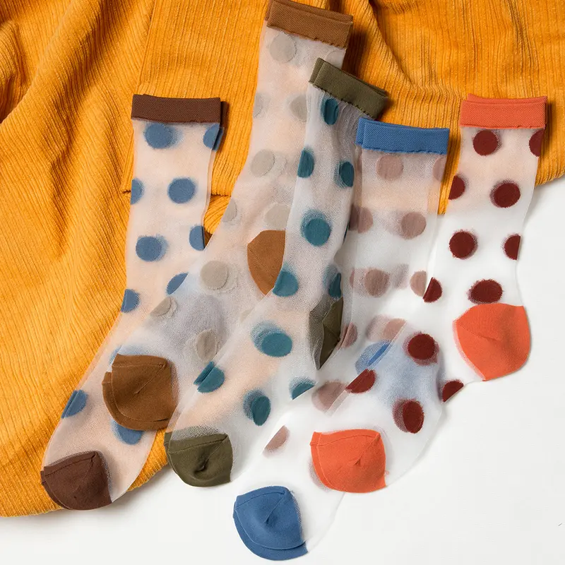 Transparent Polka Dot Crew Socks (5 Colours)