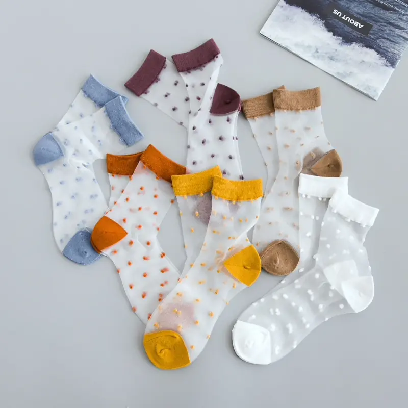 Transparent Polka Dot Crew Socks (8 Colours)