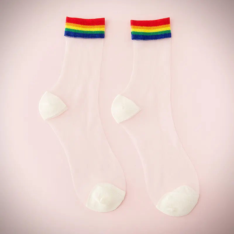 Transparent Rainbow Cuff Crew Socks