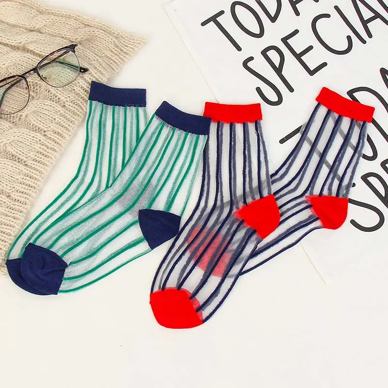 Transparent Stripe Crew Socks (2 Colours)