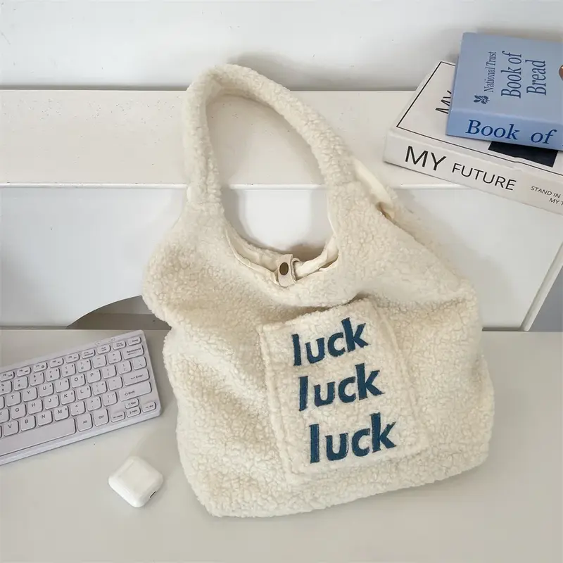 Triple Luck Teddy Fur Tote Bag