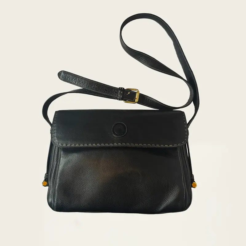 Trussardi vintage schoudertas zwart leer