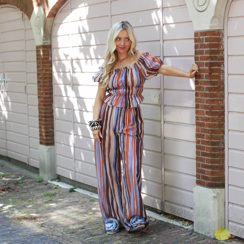 Tweedelige streep set bruin blauw