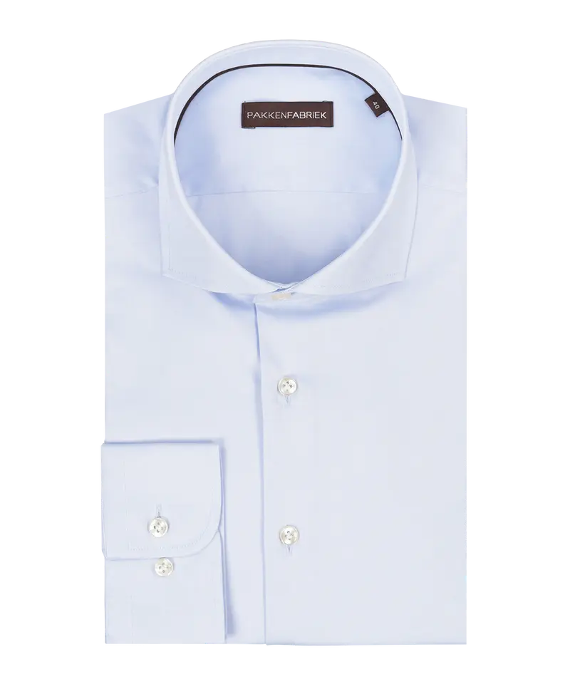 Twill lichtblauw overhemd met wide spread kraag