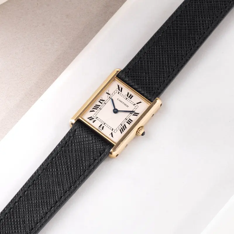 Uhrenarmband für Cartier 17.5mm - Saffiano Black Leather