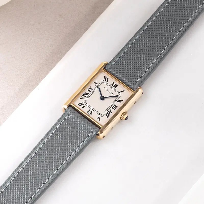 Uhrenarmband für Cartier 17.5mm - Saffiano Grey Leather