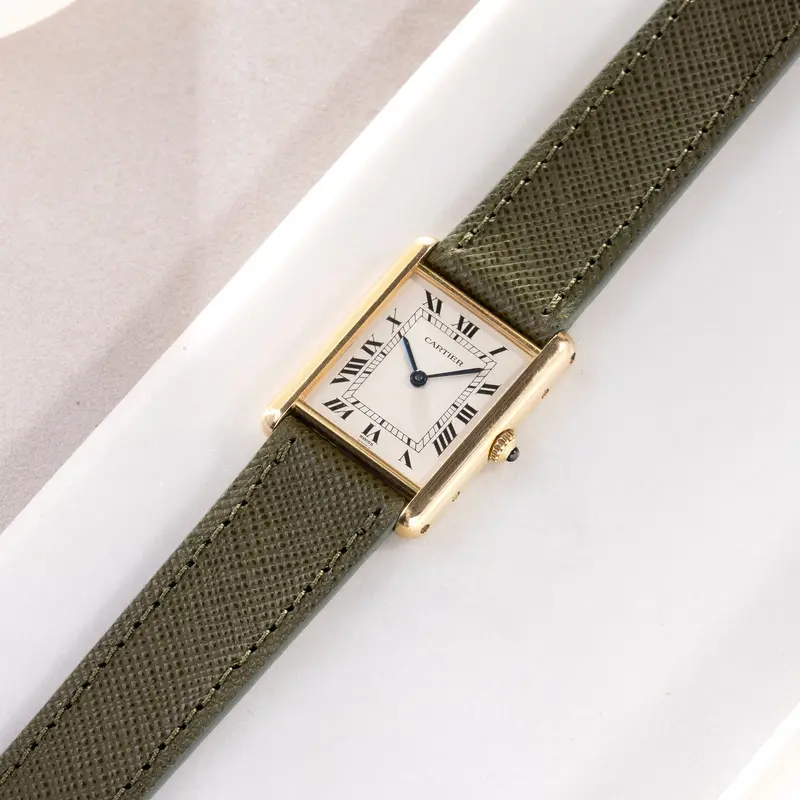 Uhrenarmband für Cartier 17.5mm - Saffiano Olive Green Leather