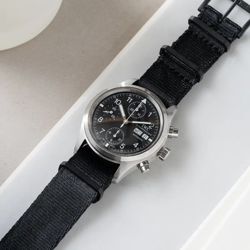 Uhrenarmband für IWC Flieger Chronograph - Nylon Single Pass Black Out (20mm)