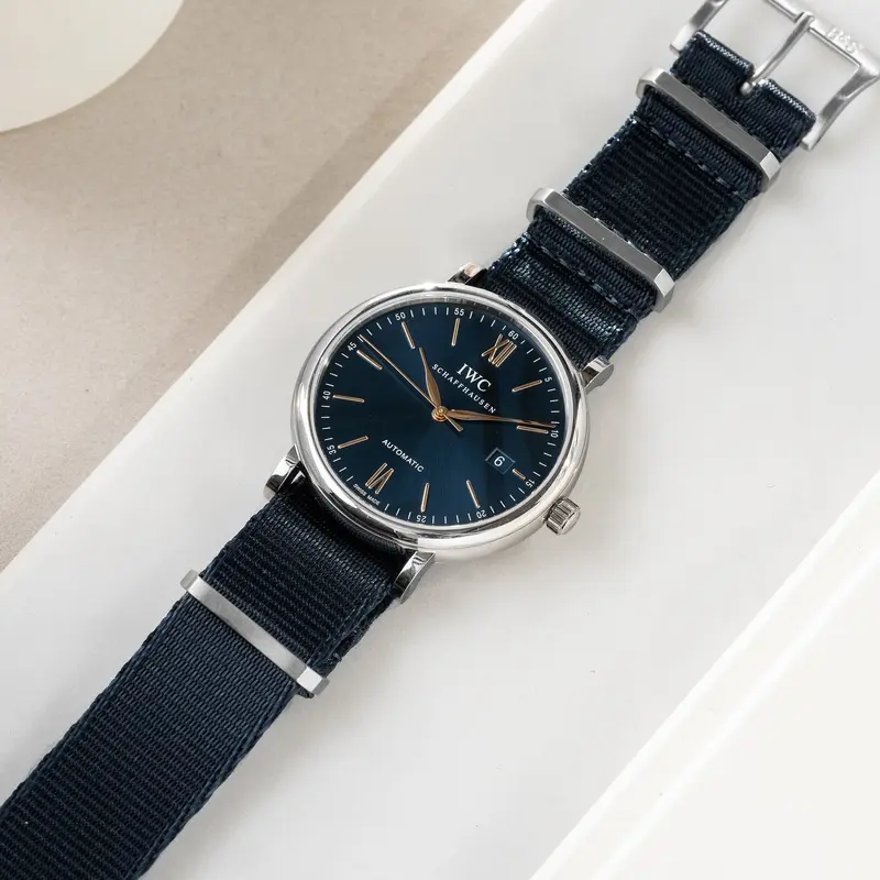 Uhrenarmband für IWC Portofino - Nylon Single Pass Navy Blue