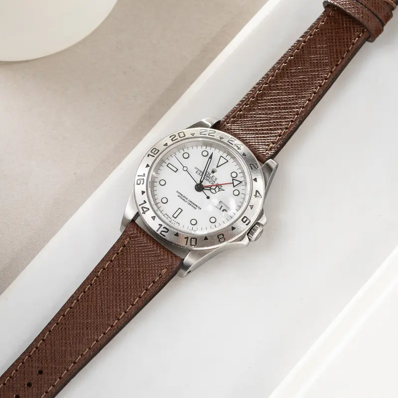 Uhrenarmband für Rolex Explorer 2 - Saffiano Brown Leather (20mm)