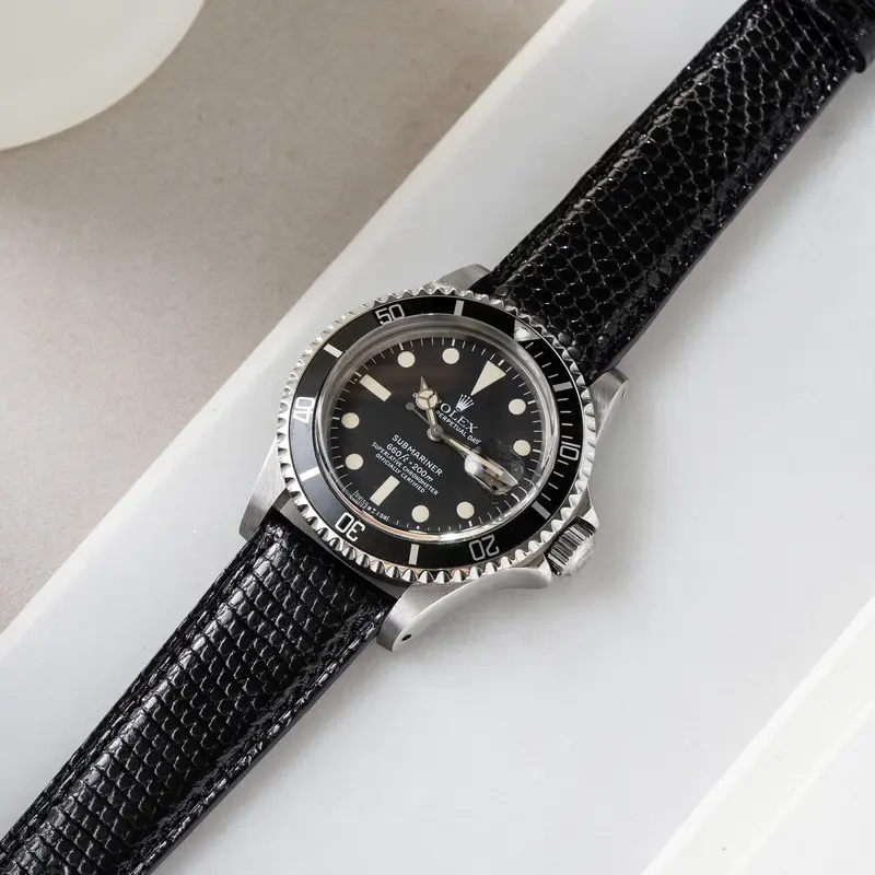 Uhrenarmband für Rolex Submariner 5513 & 1680 - Brilliant Black Lizard Leather