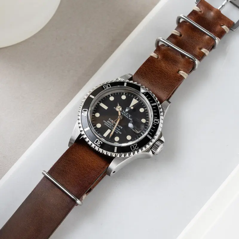 Uhrenarmband für Rolex Submariner 5513 & 1680 - Siena Brown Single Pass Leather
