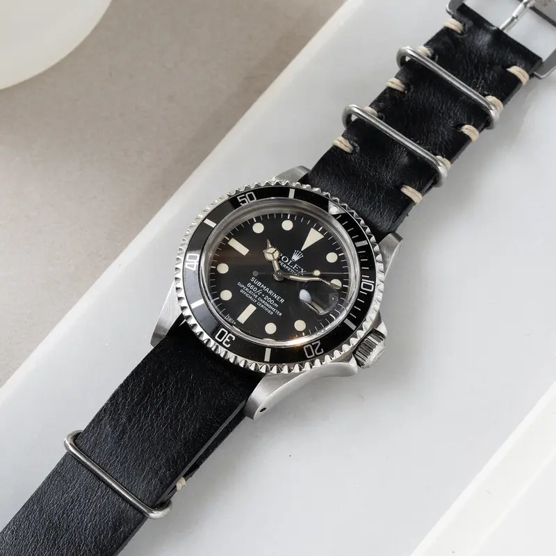 Uhrenarmband für Rolex Submariner 5513 & 1680 - Single Pass Black Leather