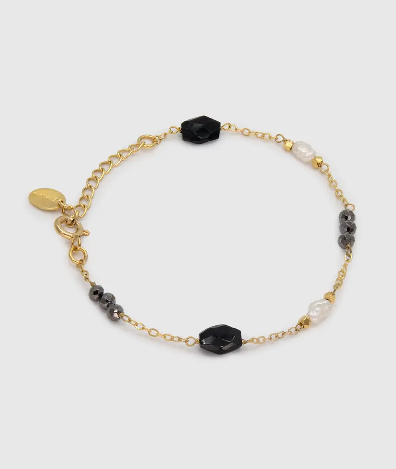 Une A Une armband goutte pyrite noire