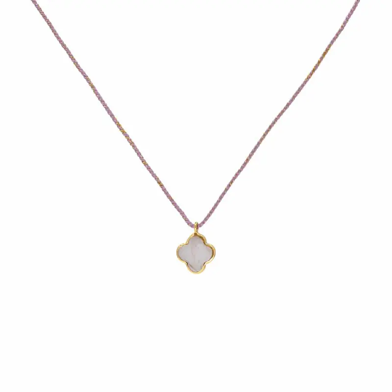 une a une ketting bloom trefle rose quartz