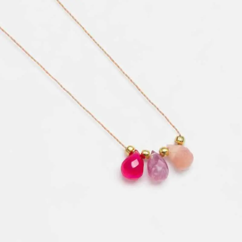 Une a Une ketting colliers 3 gouttes agathe fushia