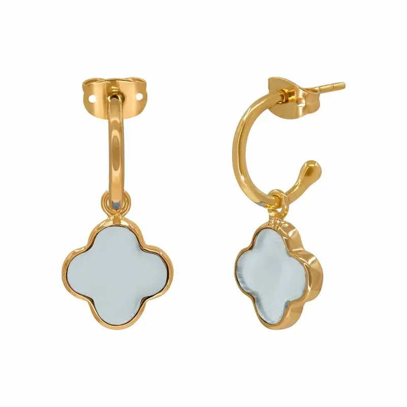 une a une oorbellen bloom petit trefle aqua calcedoine