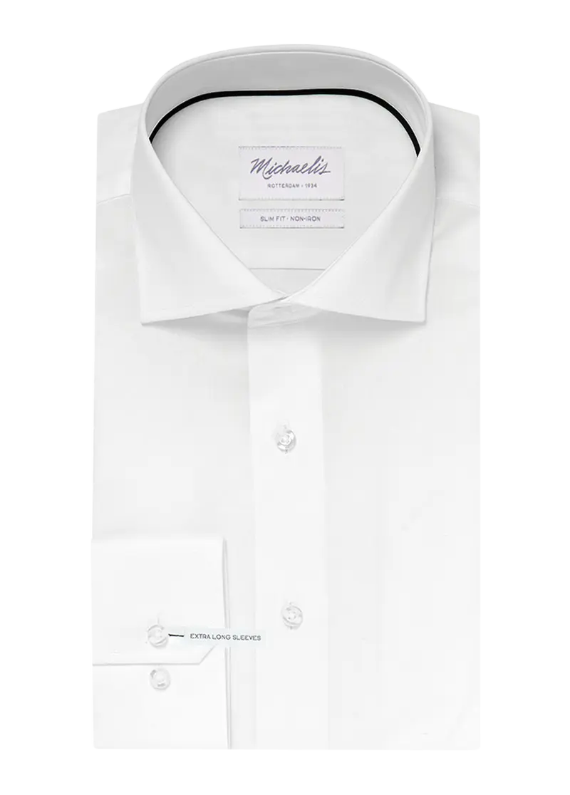 Uni wit fine twill overhemd (Extra lange mouwen)