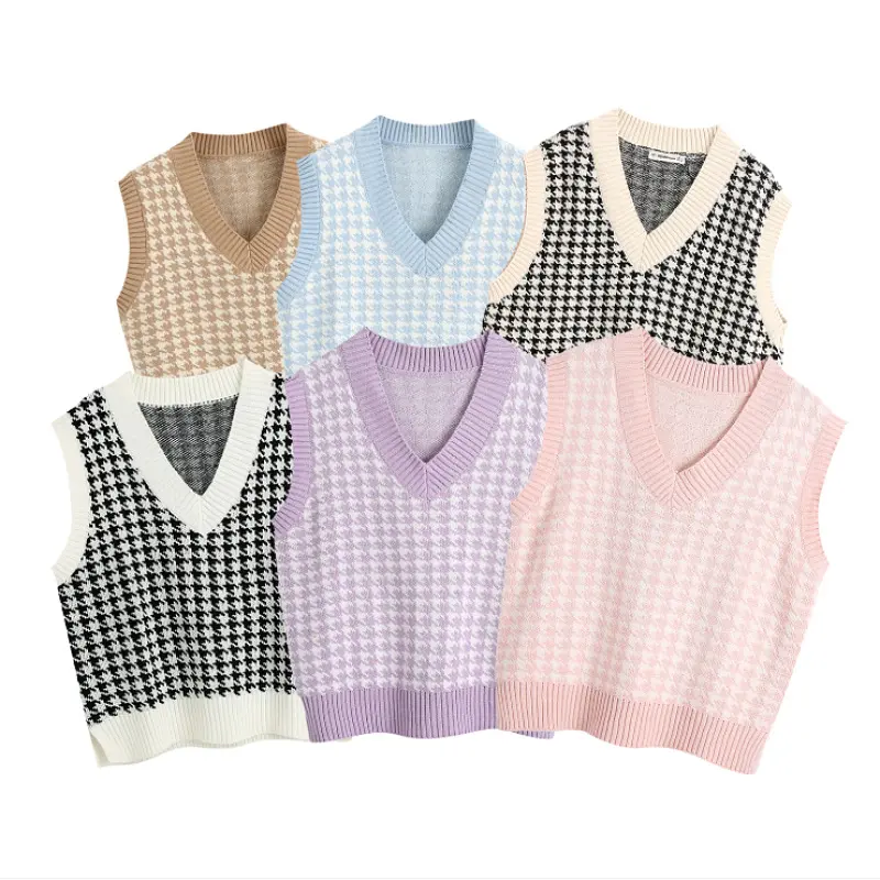 V-Neck Houndstooth Sweater Vest (7 colours)