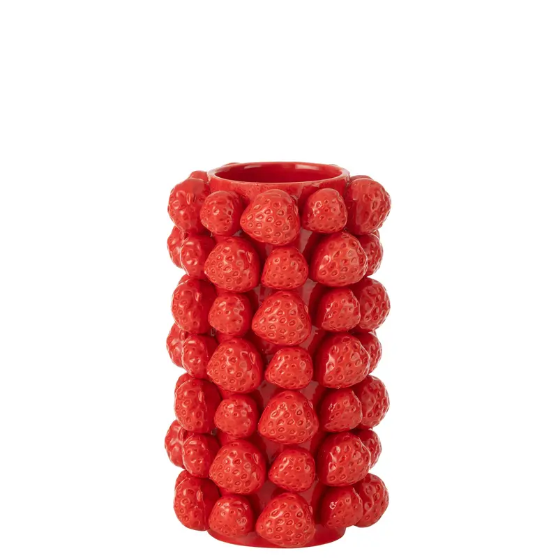 Vaas Aardbeien Cover Keramiek Rood Dia15cmxH26,5cm J-Line