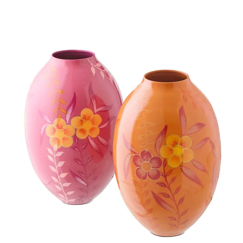 Vaas Bloemen Metaal Roze/Oranje Large Assortiment Van 2 J-Line