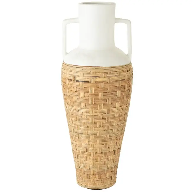 Vaas + Handvaten Geweven Terracotta/Ratan Wit/Naturel H100cm J-Line