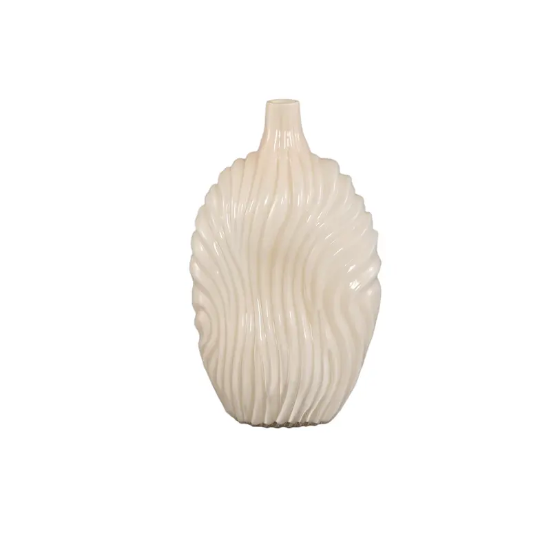 Vaas Kelline Creme Rond Geribbelde Glas Hoog PTMD