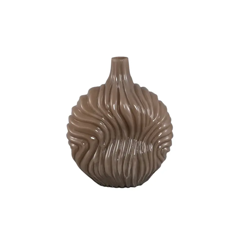 Vaas Kelline Taupe Rond Geribbelde Glas Groot PTMD
