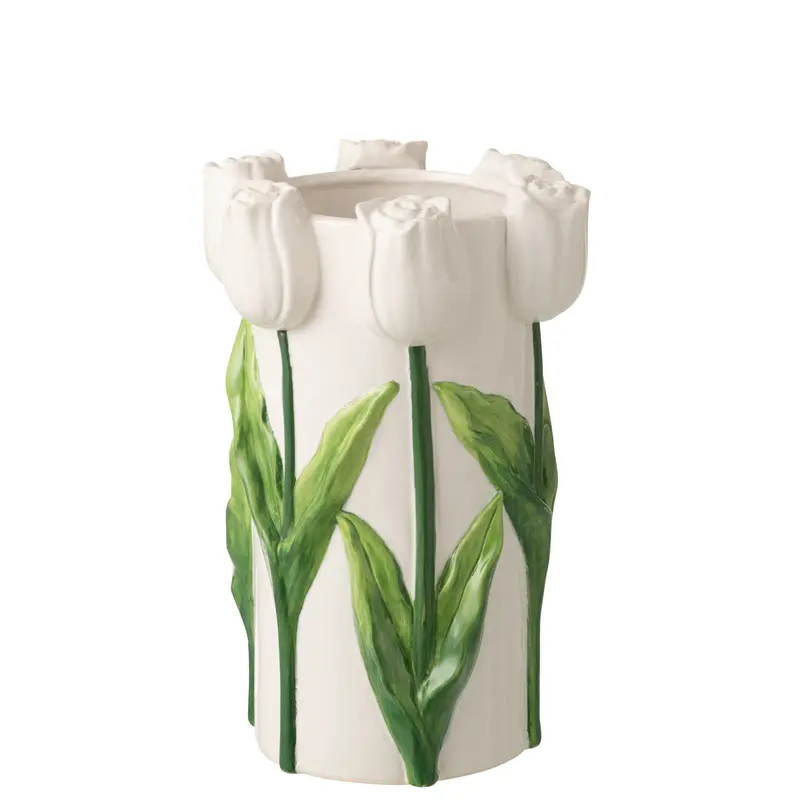 Vaas Tulp Keramiek Wit/Groen Large J-Line