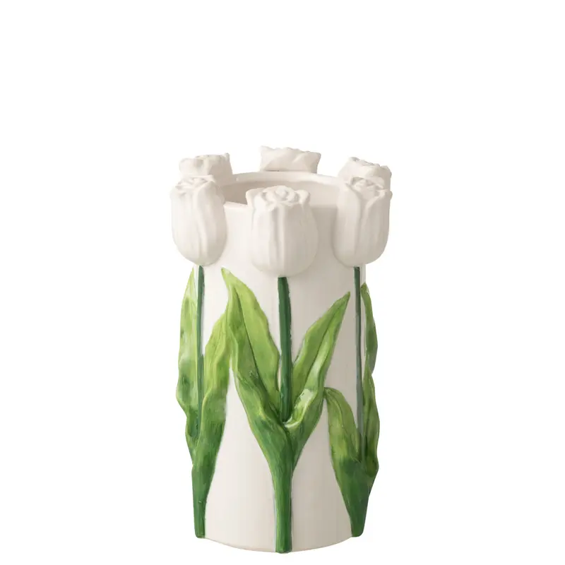 Vaas Tulp Keramiek Wit/Groen Medium J-Line