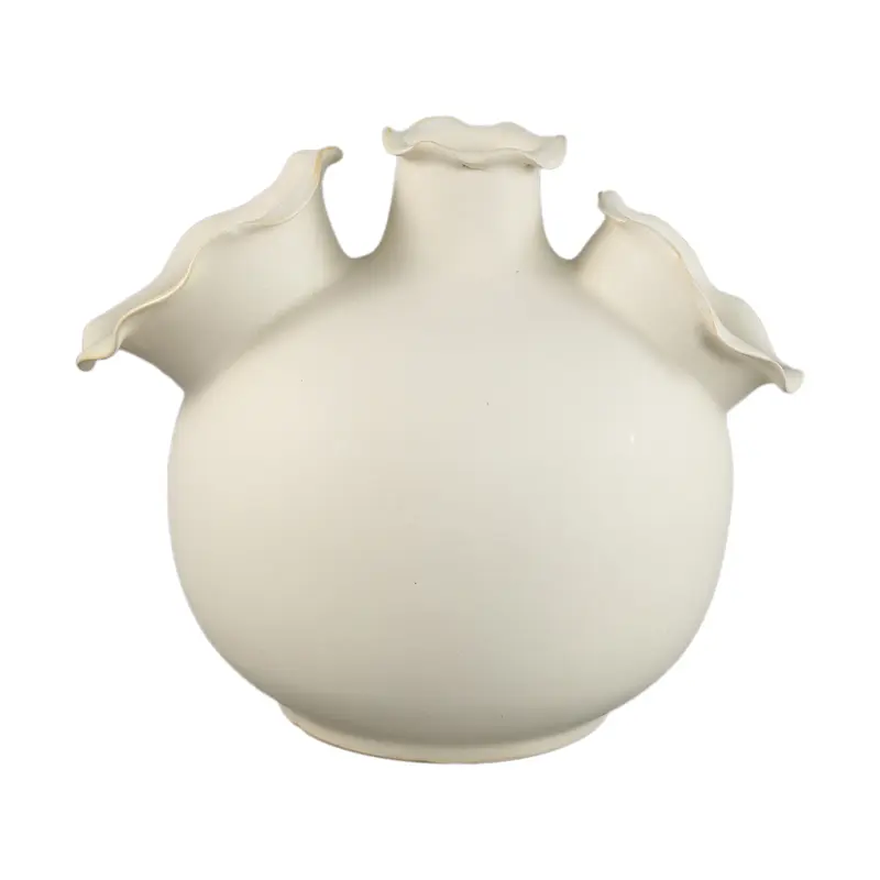 Vaas Umme Creme Rond Glanzend Keramiek Wavy Rand Large PTMD