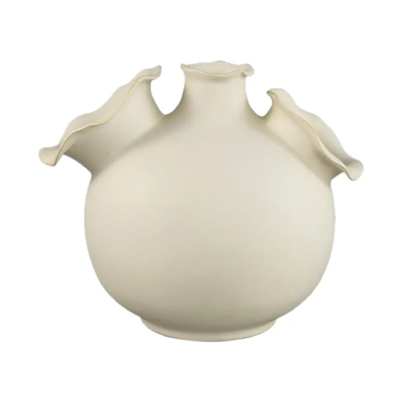 Vaas Umme Creme Rond Glanzend Keramiek Wavy Rand Medium PTMD