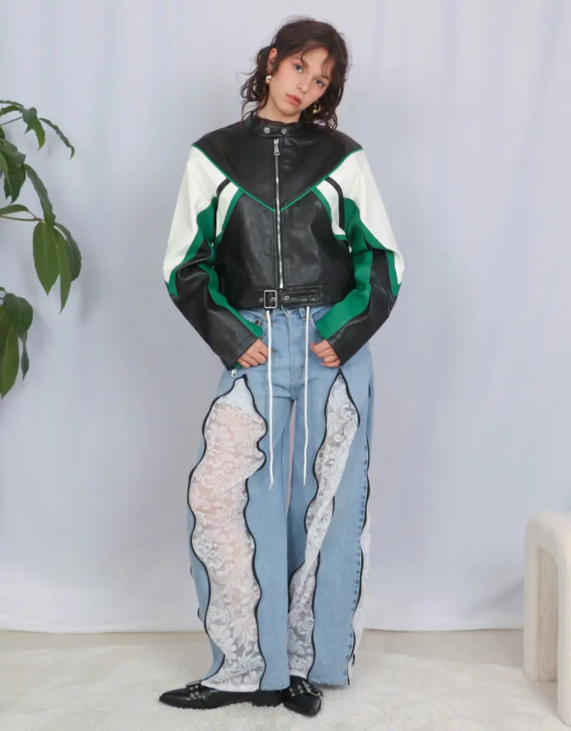 Vegan leather cropped jacket
