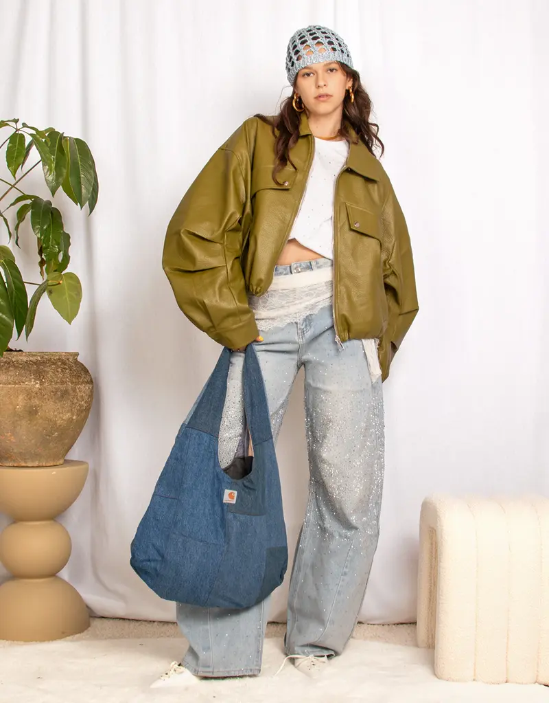 Vegan leather cropped utility jacket