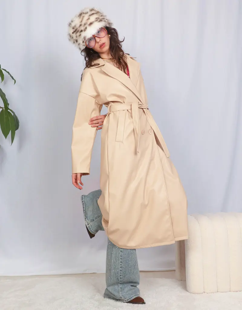 Vegan leather double breasted trenchcoat