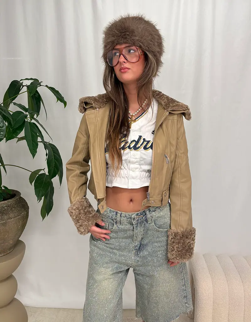 Vegan leather teddy lining jacket