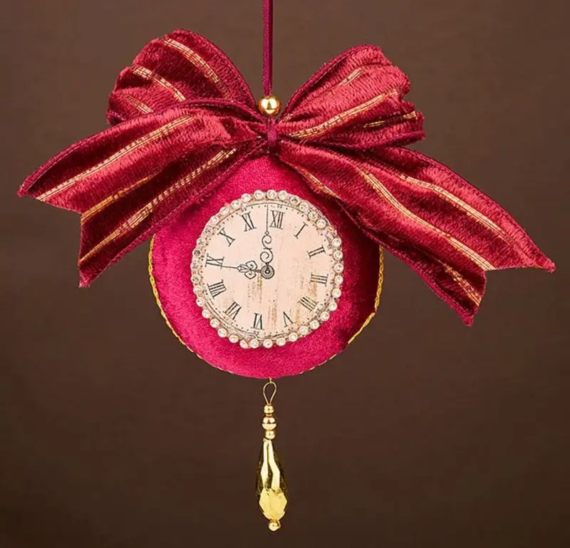 Velvet Kerstklok Hanger Burgundy met Strik