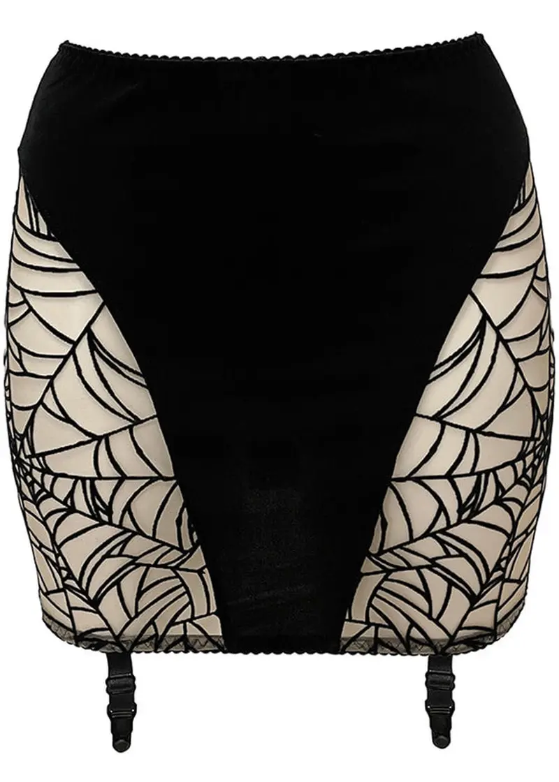 Videnoir Spiderweb Suspender Skirt Nude Black