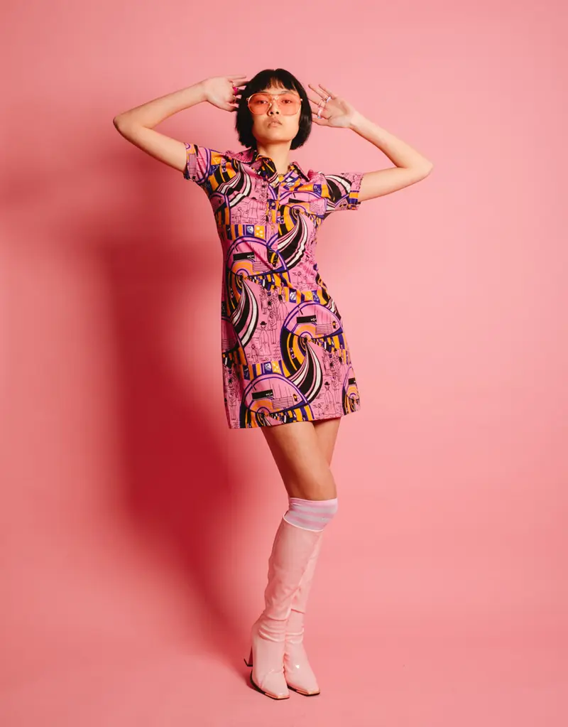 Vintage city pattern dress