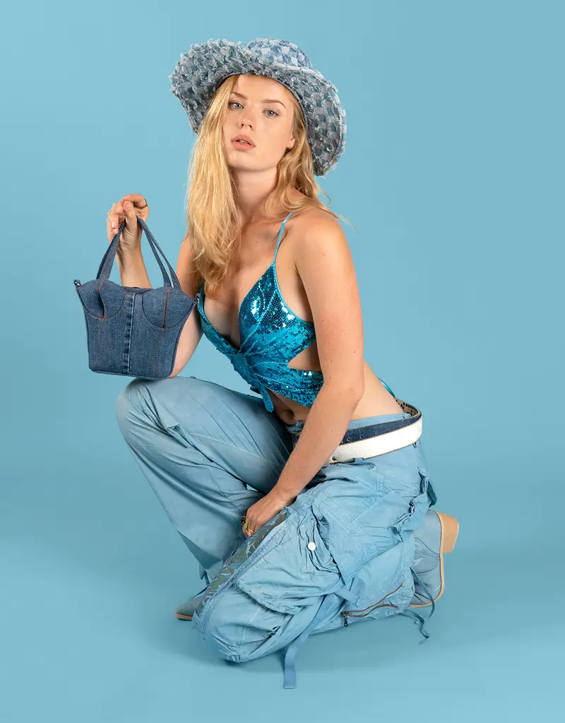 Vintage customized denim corset bag